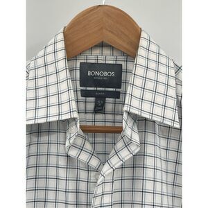 Bonobos Button Down Shirt Men Medium 15.5‎ Neck White Check Blue Gray Slim Fit